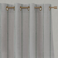 Green Striped Linen Eyelet Curtains - Inga-NAT Jade Mist - Natural base fabric.
