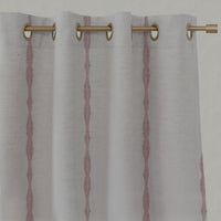 Pink Patterned Linen Eyelet Curtains - Irina Dusty Pink - Natural base fabric.