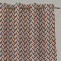 Orange Patterned Linen Eyelet Curtains - Isla Terracotta - Natural base fabric.