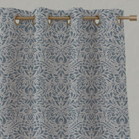 Blue Floral Linen Eyelet Curtains - Jasmi True Blue - Natural base fabric.