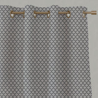 Grey Patterned Linen Eyelet Curtains - Jonna Ash - Natural base fabric.