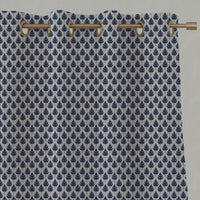 Blue Botanical Linen Eyelet Curtains - Kira-Nat Deep Blue - Natural base fabric.