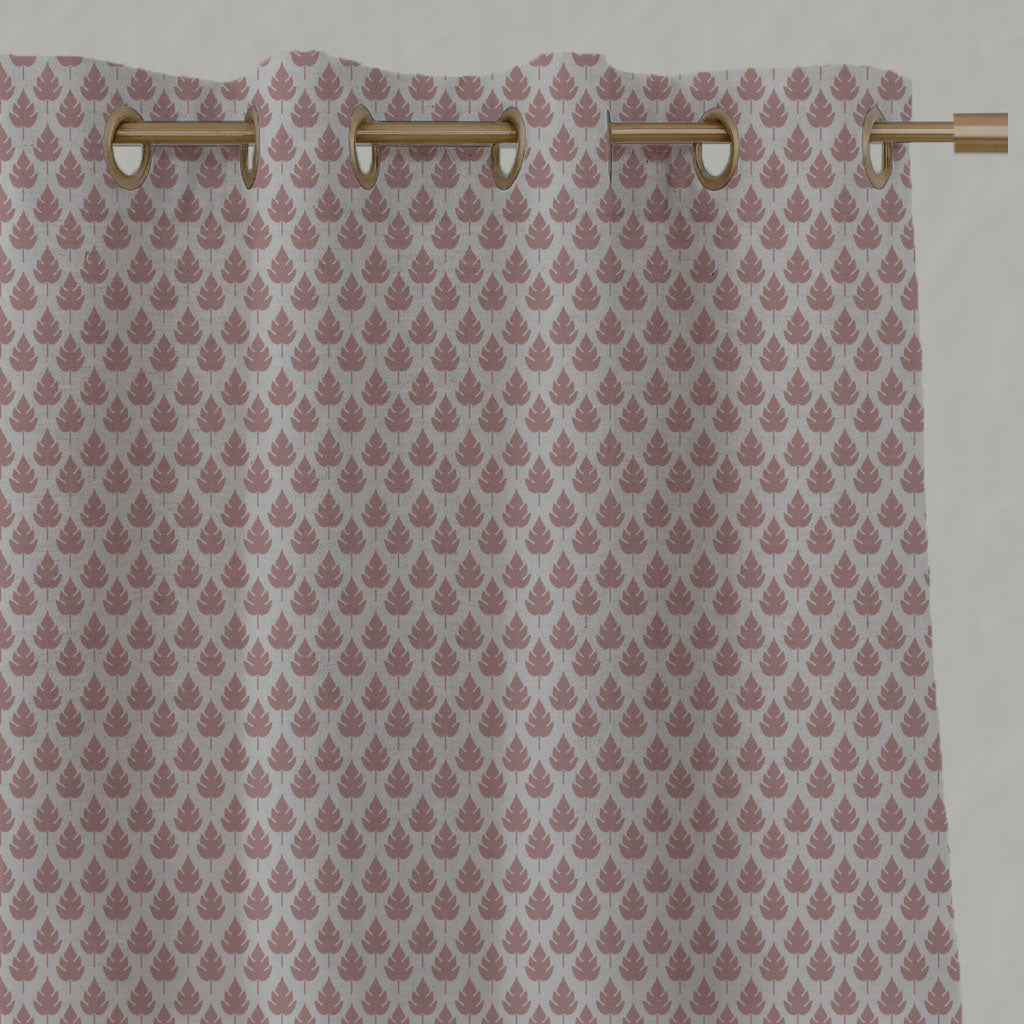 Pink Botanical Linen Eyelet Curtains - Kira-Nat Dusty Pink - Natural base fabric.