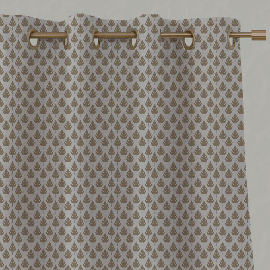 Brown Botanical Linen Eyelet Curtains - Kira-Nat Sand - Natural base fabric.