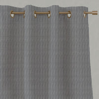 Grey Striped Linen Eyelet Curtains - Laila Ash - Natural base fabric.