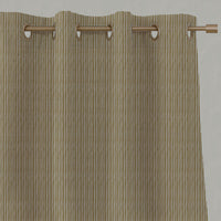 Yellow Striped Linen Eyelet Curtains - Laila Gold Rod - Natural base fabric.