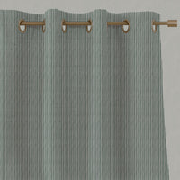 Green Striped Linen Eyelet Curtains - Laila Jade Mist - Natural base fabric.
