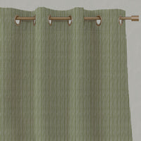 Green Striped Linen Eyelet Curtains - Laila Leaf - Natural base fabric.