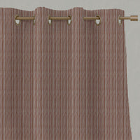 Red / Orange Striped Linen Eyelet Curtains - Laila Terracotta - Natural base fabric.