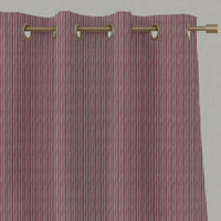 Red Striped Linen Eyelet Curtains - Laila Wine - Natural base fabric.