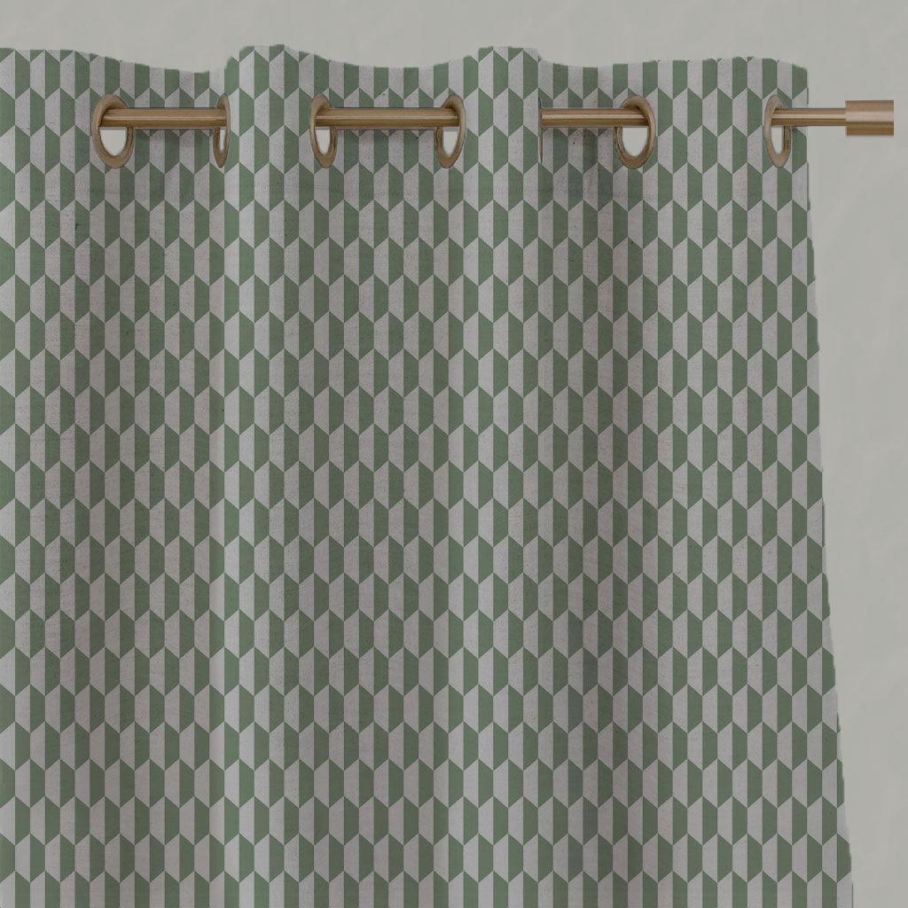 Green Patterned Linen Eyelet Curtains - Lana Jade Mist - Natural base fabric.