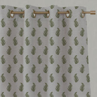 Green Botanical Linen Eyelet Curtains - Lena Khaki - Natural base fabric.