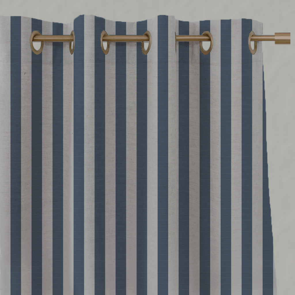 Blue Striped Linen Eyelet Curtains - Liliana Denim-NAT - Natural base fabric.