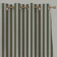 Green Striped Linen Eyelet Curtains - Liliana Khaki-NAT - Natural base fabric.