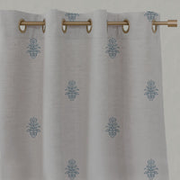 Blue Floral Linen Eyelet Curtains - Lisana-NAT True Blue - Natural base fabric.