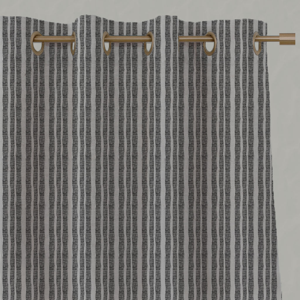 Grey Striped Linen Eyelet Curtains - Lydia Charcoal - Natural base fabric.