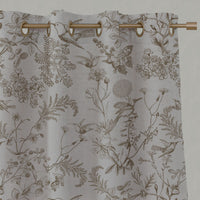 Brown Floral Linen Eyelet Curtains - Marianne-INV Sand - Natural base fabric.