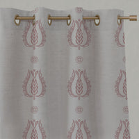 Pink Patterned Linen Eyelet Curtains - Maya Dusty Pink - Natural base fabric.