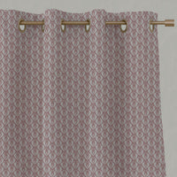 Pink Patterned Linen Eyelet Curtains - Mimosa Dusty Pink - Natural base fabric.