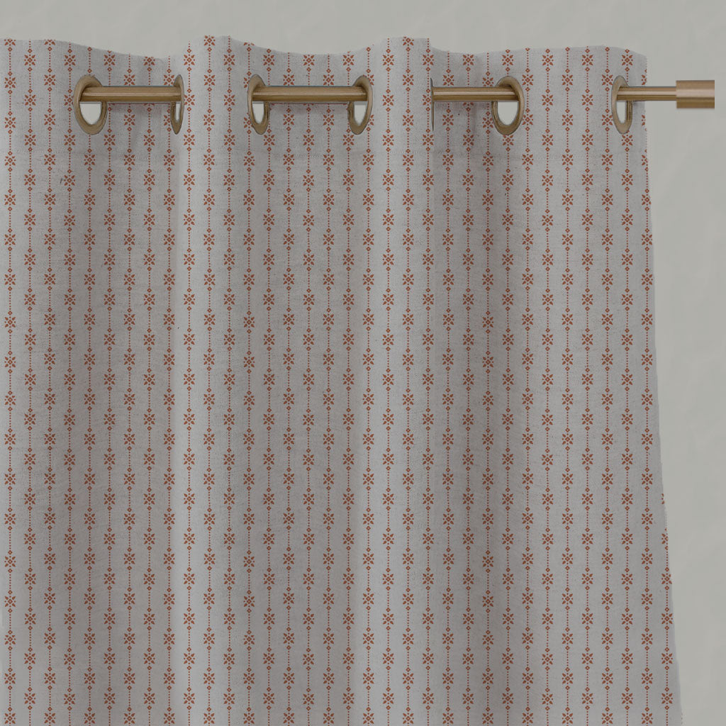 Orange Patterned Linen Eyelet Curtains - Nikolet Burnt Orange - Natural base fabric.