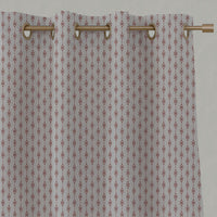 Red Patterned Linen Eyelet Curtains - Nikolet Crimson Red - Natural base fabric.