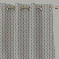 Green Patterned Linen Eyelet Curtains - Nikolet Khaki - Natural base fabric.