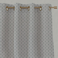 Green Patterned Linen Eyelet Curtains - Nikolet Sage - Natural base fabric.