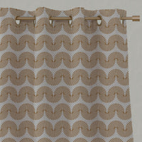 Orange / Yellow Patterned Linen Eyelet Curtains - Ofira Gold Ochre - Natural base fabric.