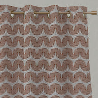 Orange Patterned Linen Eyelet Curtains - Ofira Terracotta - Natural base fabric.