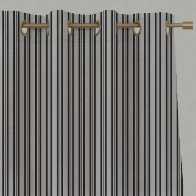 Black Striped Linen Eyelet Curtains - Olga Black - Natural base fabric.
