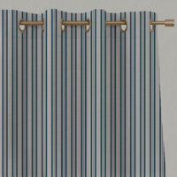 Blue Striped Linen Eyelet Curtains - Olga Blue Stone - Natural base fabric.