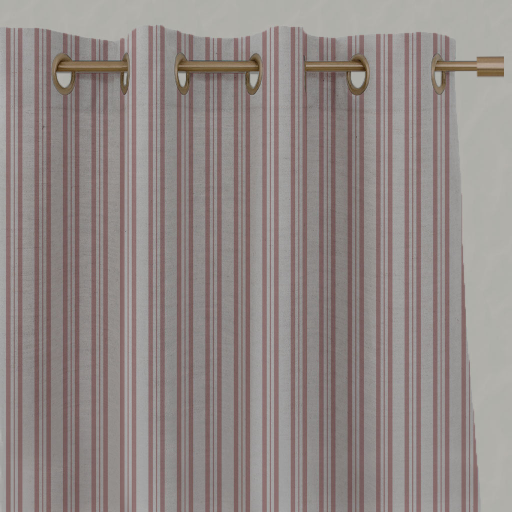 Pink Striped Linen Eyelet Curtains - Olga Dusty Pink - Natural base fabric.