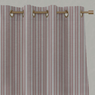 Pink Striped Linen Eyelet Curtains - Olga Dusty Pink - Natural base fabric.