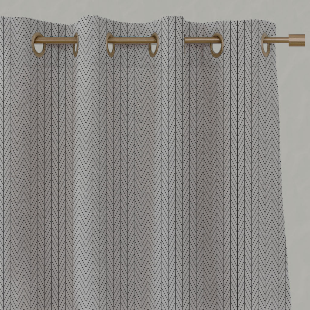 Black Patterned Linen Eyelet Curtains - Ollie Noir - Natural base fabric.