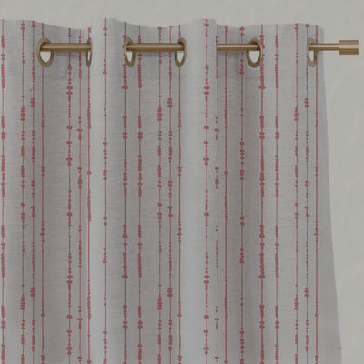 Pink Patterned Linen Eyelet Curtains - Pearls Sweetpea - Natural base fabric.