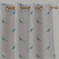 Blue Kids Linen Eyelet Curtains - Pheasant Blue Stone - Natural base fabric.