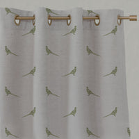 Green Kids Linen Eyelet Curtains - Pheasant Khaki - Natural base fabric.