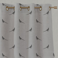 Black Kids Linen Eyelet Curtains - Pheasant Noir - Natural base fabric.