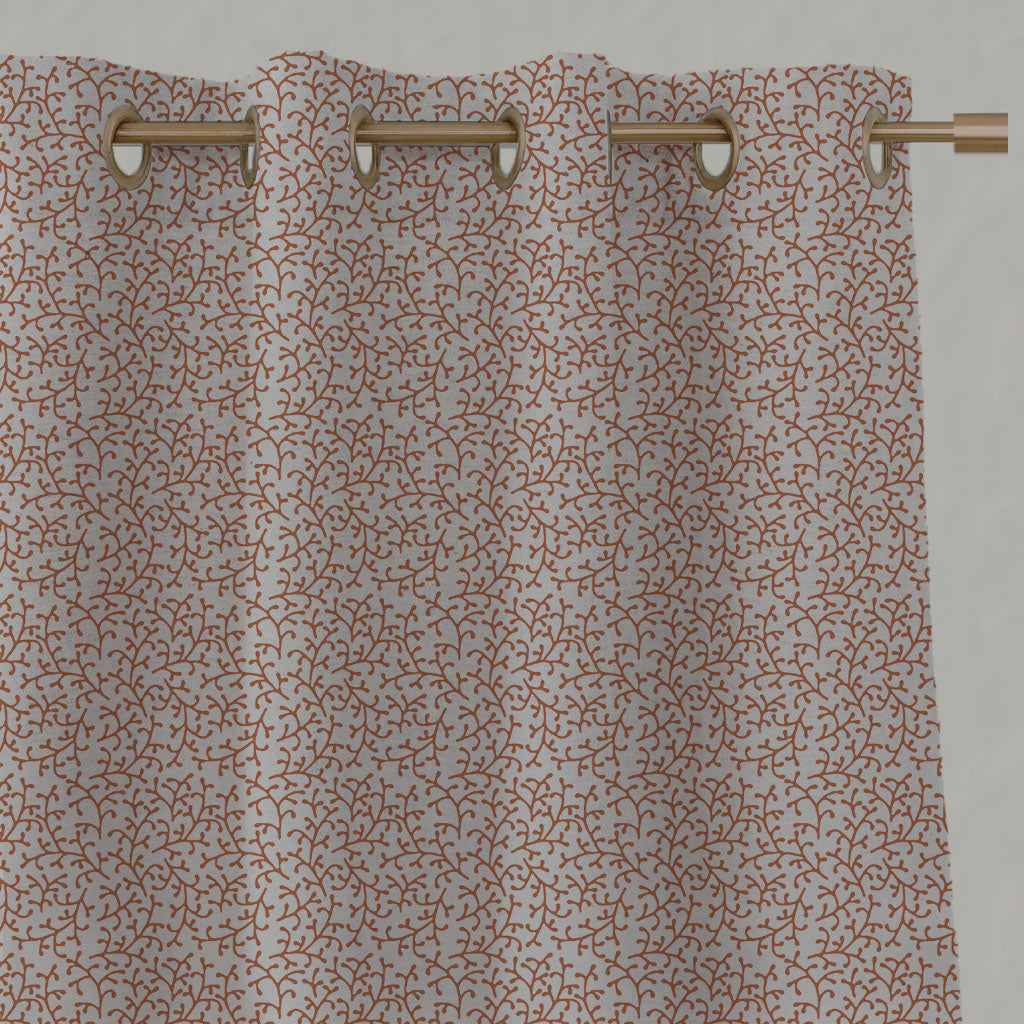 Orange Botanical Linen Eyelet Curtains - Phila Burnt Orange - Natural base fabric.