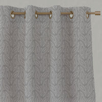 Grey Patterned Linen Eyelet Curtains - Pia Charcoal - Natural base fabric.