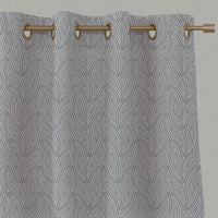 Blue Patterned Linen Eyelet Curtains - Pia Denim - Natural base fabric.