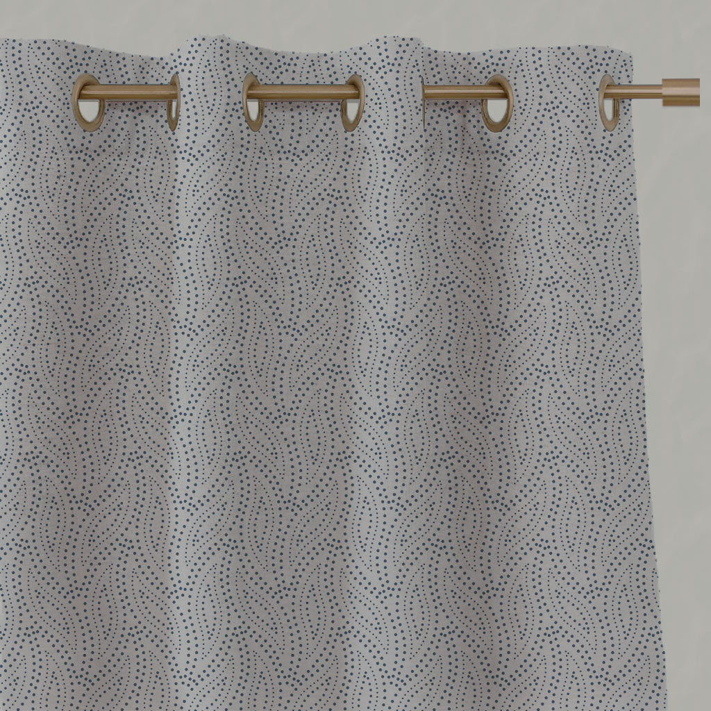 Blue Patterned Linen Eyelet Curtains - Pia Denim - Natural base fabric.