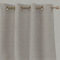 Yellow Patterned Linen Eyelet Curtains - Pia Mustard - Natural base fabric.