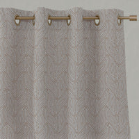 Orange Patterned Linen Eyelet Curtains - Pia Tangerine - Natural base fabric.
