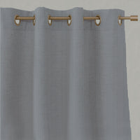 Blue Striped Linen Eyelet Curtains - Pinni Denim - Natural base fabric.