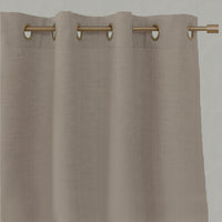 Orange / Yellow Striped Linen Eyelet Curtains - Pinni Gold Ochre - Natural base fabric.