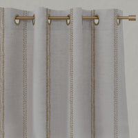 Orange / Yellow Striped Linen Eyelet Curtains - Rae Ochre - Natural base fabric.