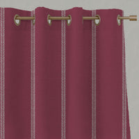 Red Striped Linen Eyelet Curtains - Rana Cherry - Natural base fabric.