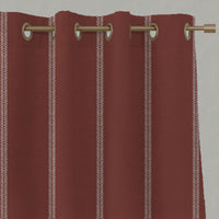 Red Striped Linen Eyelet Curtains - Rana Crimson Red - Natural base fabric.