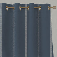 Blue Striped Linen Eyelet Curtains - Rana Denim - Natural base fabric.